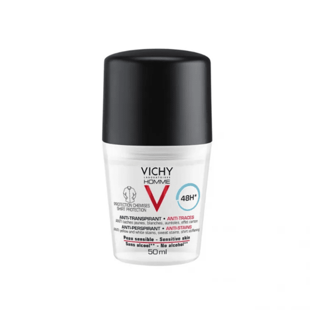 Vichy Homme Anti-Stains Sensitive Skin antiperspirant meestele, 50 ml