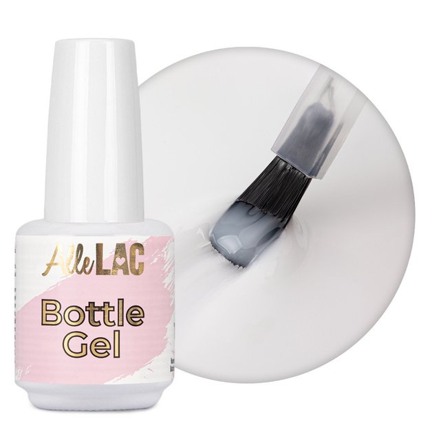 AlleLac Bottle Gel Milky Elegance ühefaasiline ehitusgeel küüntele pudelis pintsliga, 15 g