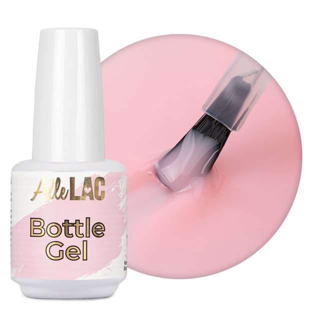 AlleLac Bottle Gel Misty Rose ühefaasiline ehitusgeel küüntele pudelis pintsliga, 15 g