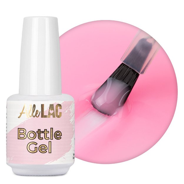 AlleLac Bottle Gel Candy Pink ühefaasiline ehitusgeel küüntele pudelis pintsliga, 15 g